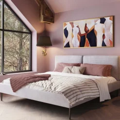 Łóżka*KARE Design Łóżko Podwójne Z Zagłówkiem Szare Nogi Czarne 180x200 Cm