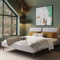 Łóżka*KARE Design Łóżko Podwójne Z Zagłówkiem Szare Nogi Czarne 160x200 Cm