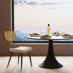 Krzesła*KARE Design Krzesło Do Jadalni Kremowe Oparcie Naturalne Nogi Stalowe 47x81 Cm