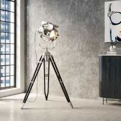 Lampy Podłogowe*KARE Design Lampa Podłogowa Movie 230 Cm Trójnóg Drewno Mango I Aluminium