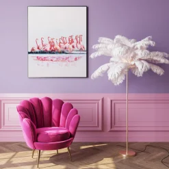 Lampy Podłogowe*KARE Design Lampa Podłogowa Palma Biała Strusie Pióra 165 Cm Podstawa Złota