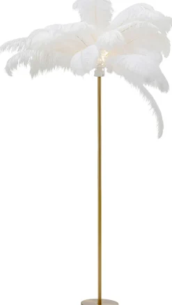 Lampy Podłogowe*KARE Design Lampa Podłogowa Palma Biała Strusie Pióra 165 Cm Podstawa Złota
