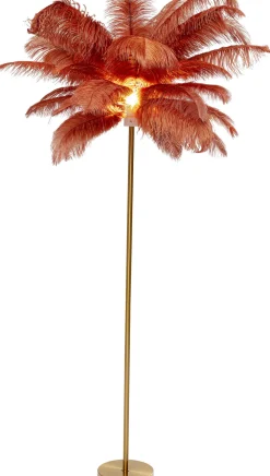 Lampy Podłogowe*KARE Design Lampa Podłogowa Palma Brązowa Rdzawa Strusie Pióra 165 Cm Podstawa Złota