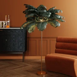 Lampy Podłogowe*KARE Design Lampa Podłogowa Palma Zielona Strusie Pióra 165 Cm Podstawa Złota