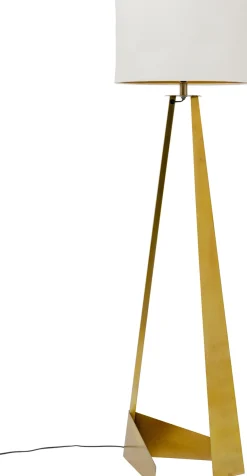Lampy Podłogowe*KARE Design Lampa Podłogowa Podstawa Złota Stalowa Abażur Biały Lniany 150 Cm