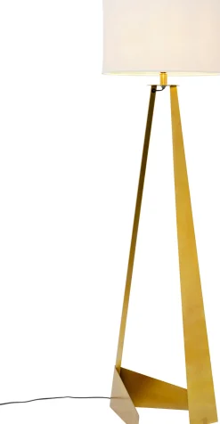 Lampy Podłogowe*KARE Design Lampa Podłogowa Podstawa Złota Stalowa Abażur Biały Lniany 150 Cm