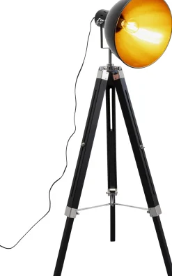 Lampy Podłogowe*KARE Design Lampa Podłogowa Trójnóg Z Regulacją Wysokości Czarna Drewno I Stal 95-140 Cm