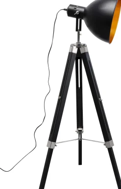 Lampy Podłogowe*KARE Design Lampa Podłogowa Trójnóg Z Regulacją Wysokości Czarna Drewno I Stal 95-140 Cm