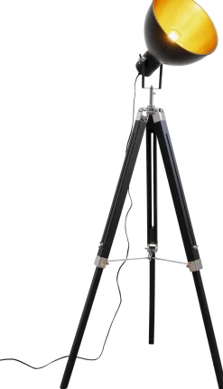 Lampy Podłogowe*KARE Design Lampa Podłogowa Trójnóg Z Regulacją Wysokości Czarna Drewno I Stal 95-140 Cm