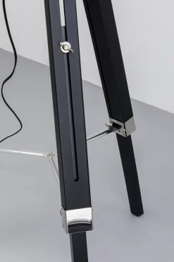 Lampy Podłogowe*KARE Design Lampa Podłogowa Trójnóg Z Regulacją Wysokości Czarna Drewno I Stal 95-140 Cm