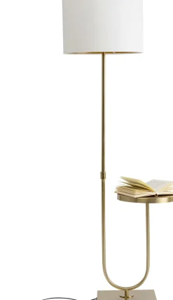 Lampy Podłogowe*KARE Design Lampa Podłogowa Złota Ze Stolikiem Abażur Lniany 155 Cm