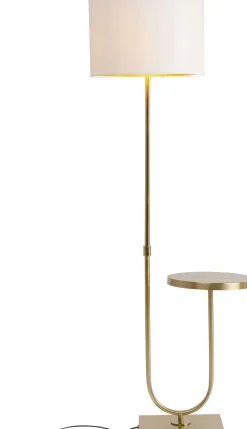 Lampy Podłogowe*KARE Design Lampa Podłogowa Złota Ze Stolikiem Abażur Lniany 155 Cm