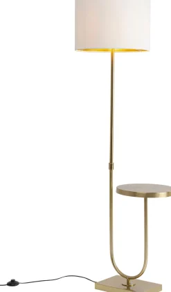 Lampy Podłogowe*KARE Design Lampa Podłogowa Złota Ze Stolikiem Abażur Lniany 155 Cm