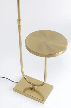Lampy Podłogowe*KARE Design Lampa Podłogowa Złota Ze Stolikiem Abażur Lniany 155 Cm