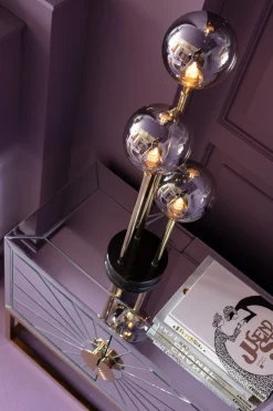 Lampy Stołowe*KARE Design Lampa Stołowa Al Capone Tre 18x83 Cm Złota Klosze Przydymione