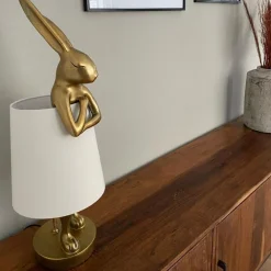 Lampy Stołowe*KARE Design Lampa Stołowa Animal Rabbit 17x50 Cm Złota - Klosz Biały