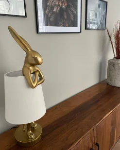 Lampy Stołowe*KARE Design Lampa Stołowa Animal Rabbit 17x50 Cm Złota - Klosz Biały