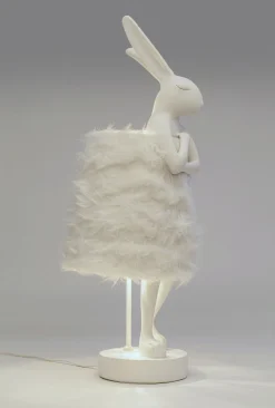 Lampy Stołowe*KARE Design Lampa Stołowa Biała Królik Abażur Futrzasty 68 Cm