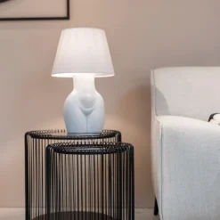 Lampy Stołowe*KARE Design Lampa Stołowa Biała Z Abażurem Motyw Ludzkiego Ciała Ø30x48 Cm