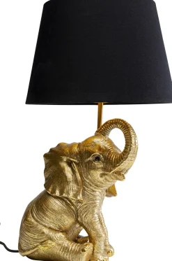 Lampy Stołowe*KARE Design Lampa Stołowa Glamour Złoty Słonik Abażur Czarny 27x48 Cm