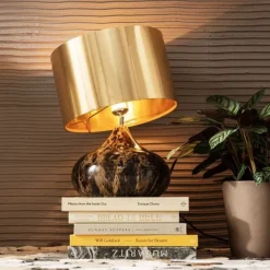 Lampy Stołowe*KARE Design Lampa Stołowa Mamo Deluxe 30x41 Cm Brązowo-czarna - Klosz Złoty