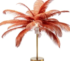 Lampy Stołowe*KARE Design Lampa Stołowa Palma Brązowa Rdzawa Strusie Pióra 60 Cm Podstawa Złota