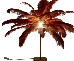 Lampy Stołowe*KARE Design Lampa Stołowa Palma Brązowa Rdzawa Strusie Pióra 60 Cm Podstawa Złota