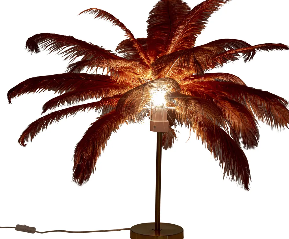 Lampy Stołowe*KARE Design Lampa Stołowa Palma Brązowa Rdzawa Strusie Pióra 60 Cm Podstawa Złota