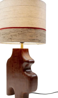Lampy Stołowe*KARE Design Lampa Stołowa Podstawa Drewno Mango Brązowe Abażur Biało-szary Ø30x61 Cm