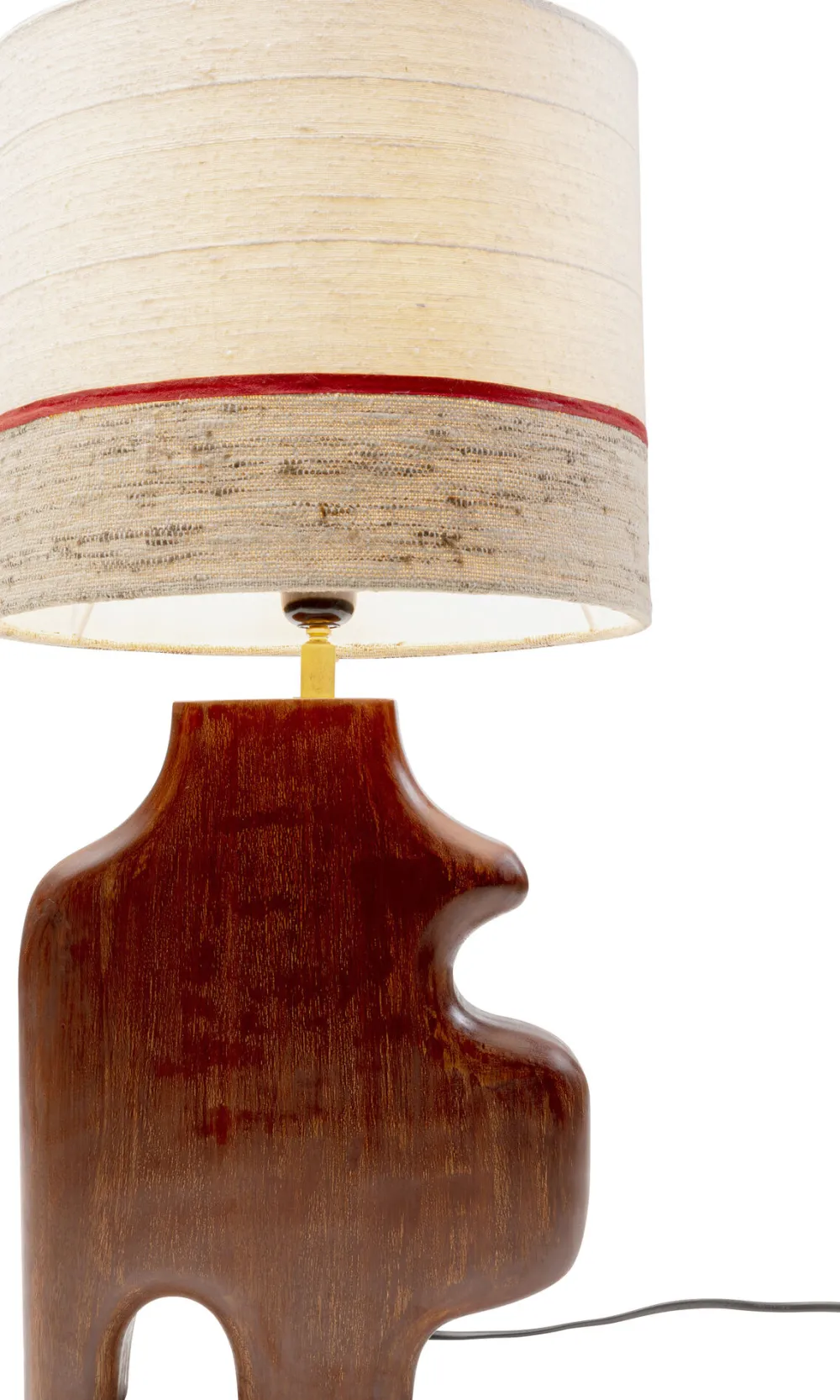 Lampy Stołowe*KARE Design Lampa Stołowa Podstawa Drewno Mango Brązowe Abażur Biało-szary Ø30x61 Cm