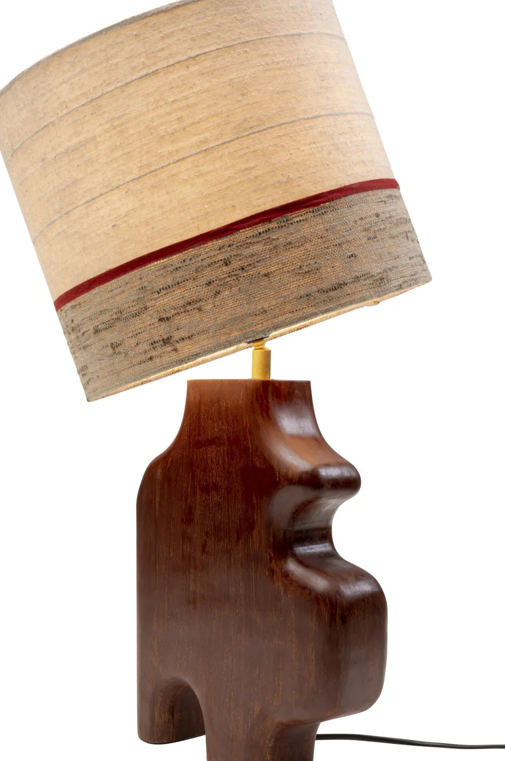 Lampy Stołowe*KARE Design Lampa Stołowa Podstawa Drewno Mango Brązowe Abażur Biało-szary Ø30x61 Cm