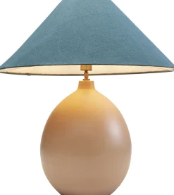 Lampy Stołowe*KARE Design Lampa Stołowa Podstawa Stalowa Brązowa Abażur Lniany Niebieski Ø62x64 Cm