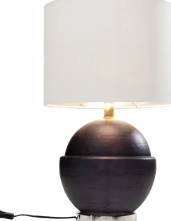 Lampy Stołowe*KARE Design Lampa Stołowa Podstawa Szara Abażur Lniany Biały Ø33x51 Cm
