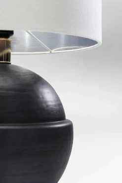 Lampy Stołowe*KARE Design Lampa Stołowa Podstawa Szara Abażur Lniany Biały Ø33x51 Cm
