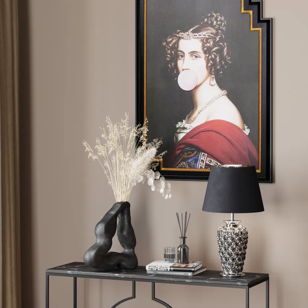 Lampy Stołowe*KARE Design Lampa Stołowa Rose Multi 33x56 Cm Czarno-srebrna