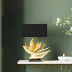 Lampy Stołowe*KARE Design Lampa Stołowa Tropical Flower 51x65 Cm Czarno-złota