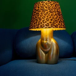 Lampy Stołowe*KARE Design Lampa Stołowa Złota Z Abażurem W Cętki Motyw Ludzkiego Ciała Ø30x48 Cm