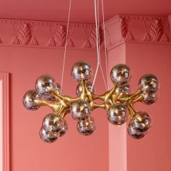 Lampy Wiszące*KARE Design Lampa Wisząca Atomic Balls 74x130 Cm Złota - Klosze Szklane Przydymione