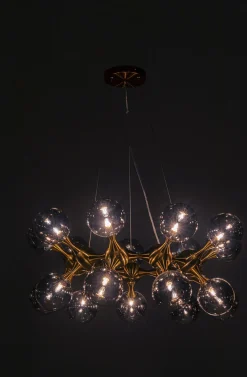 Lampy Wiszące*KARE Design Lampa Wisząca Atomic Balls 74x130 Cm Złota - Klosze Szklane Przydymione