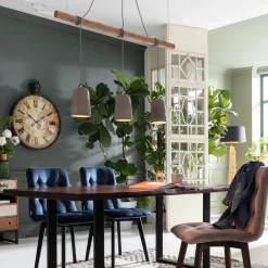 Lampy Wiszące*KARE Design Lampa Wisząca Dining 120x120 Cm Szaro-drewniana
