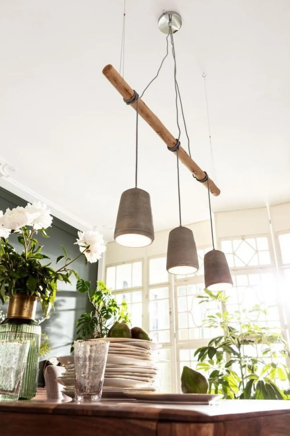 Lampy Wiszące*KARE Design Lampa Wisząca Dining 120x120 Cm Szaro-drewniana