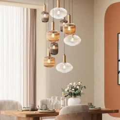 Lampy Wiszące*KARE Design Lampa Wisząca Klosze Szklane Oprawki Złote Ø80 Cm