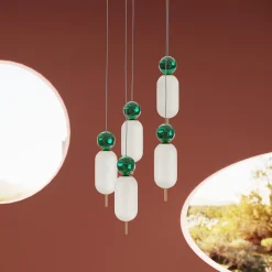 Lampy Wiszące*KARE Design Lampa Wisząca Nowoczesna Złota Klosze Szklane Białe Ø36 Cm