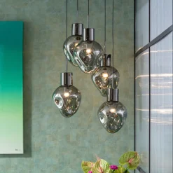 Lampy Wiszące*KARE Design Lampa Wisząca Przydymiona 5L Stal I Szkło Ø50x160 Cm
