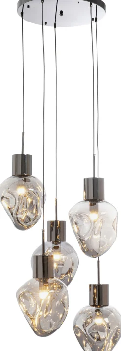 Lampy Wiszące*KARE Design Lampa Wisząca Przydymiona 5L Stal I Szkło Ø50x160 Cm