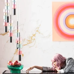 Lampy Wiszące*KARE Design Lampa Wisząca Stal Czarna I Kolorowe Szkło Ø41x160 Cm