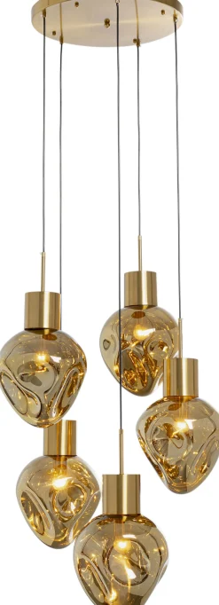 Lampy Wiszące*KARE Design Lampa Wisząca Złota 5L Stal I Szkło Ø50x160 Cm