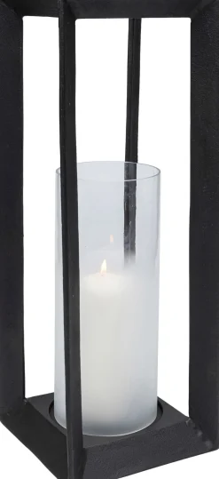 Lampiony I Latarenki*KARE Design Latarenka Loft Duża Czarna Aluminium I Szło 22x61 Cm