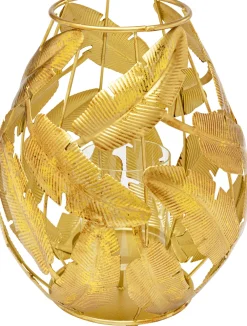 Lampiony I Latarenki*KARE Design Latarenka Złota Stalowa Liście Ø20x26 Cm