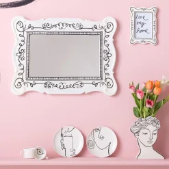 Lustra*KARE Design Lustro Białe Z Czarnymi Wzorami Kształt Klasyczny 50x67 Cm